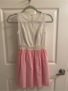 Lily Pulitzer White Eyelet Top and Pink Sear Sucker Skirt Dress